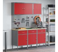 Runheo Établi avec tiroirs rouge en bois et acier - 150 x 55 x 200 cm - Ensemble de 8 pièces avec armoire, cloison perforée, boîte à outils, organiseur pour atelier, garage et cave