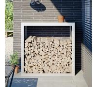 Runheo Étagère à bûches blanche en acier - 100 x 40 x 100 cm - Support pour bois de chauffage - Rangement dans le jardin et le salon - Support empilable en bois pour l'intérieur et l'extérieur