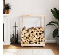 Runheo Étagère à bûches de cheminée avec roulettes en pin massif - 76,5 x 40 x 108 cm - Support pour rangement intérieur et extérieur - Chariot de transport avec aspect rustique et circulation d'air