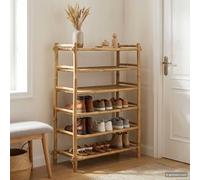 Runheo Étagère à chaussures en bambou avec 6 étagères, peu encombrant, structure en bois solide pour couloir et entrée, organiseur étroit pour ranger les chaussures et l'ordre dans l'entrée, naturel