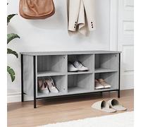 Runheo Étagère à chaussures gris Sonoma en bois avec cadre en acier revêtu par pulvérisation - 100 x 35 x 50 cm - Meuble à chaussures avec 6 compartiments - Fonction banc, peu encombrant et stable