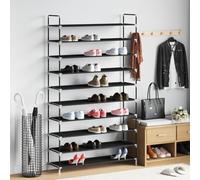 Runheo Étagère à Chaussures modulable en métal et Tissu Non tissé Noir avec 10 étagères, Support Pratique pour Rangement de Bottes Baskets Sandales et Chaussures dans Dressing, entrée ou Chambre