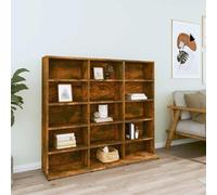 Runheo Étagère CD en bois de chêne fumé - 100 x 23 x 89,5 cm - Avec beaucoup d'espace de rangement - Polyvalente comme étagère pour DVD, classeurs, armoire de rangement pour salon, home cinéma, jeux