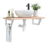 Runheo Étagère de Vasque Murale Acier et Bois de chêne Massif Blanc 80x40 cm Support trapèze pour Salle de Bain Suspendue Rangement lavabo Meuble tiroir Commode Armoire