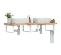 Runheo Étagère de Vasque Murale Acier et Bois Massif d'acacia Blanche 160x50 cm Robuste capacité 100 kg Salle de Bain Rangement Suspendu Simple et Pratique