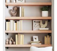 Runheo Étagère Murale en Bois de chêne Massif 80x30x(2-6) cm Non traité Support de Rangement Flottant Design Naturel pour Salon Chambre Cuisine Bureau Salle de Bain Plante Livre décoration