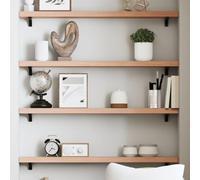 Runheo Étagère murale, marron clair, 80 x 10 x 4 cm, en bois massif de chêne traité, design rustique, polyvalente comme étagère murale, haute capacité de charge pour livres et décoration