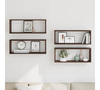 Runheo Étagères murales Cube chêne Marron en Bois d’ingénierie 4 pcs 60x15x23 cm Support Rangement Flottant pour Salon Chambre Bureau décoration Espace Rangement
