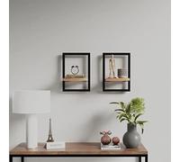 Runheo Étagères murales en Bois d'acacia Massif et Acier 2 pièces 25x25x35 cm Support Flottant Design Naturel pour Salon Chambre Bureau Rangement Livres Plantes décoration
