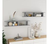 Runheo Étagères murales Gris béton 2 pcs Bois d'ingénierie 105x18x20 cm Design Flottant Support Rangement Cube pour Salon Chambre Cuisine Bureau