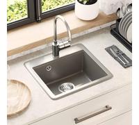 Runheo Évier en granit gris 470 x 440 mm, inox, encastrable, esthétique et résistant pour cuisine moderne, buanderie, atelier ou restaurant, facile à poser et entretenir