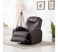 Runheo Fauteuil à bascule de massage marron en cuir synthétique avec 8 points de massage, réglable électriquement, rotatif à 360°, avec repose-pieds et télécommande pour salon et bureau, confort