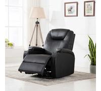 Runheo Fauteuil à bascule de massage noir en cuir synthétique avec 8 points de massage, fonction de rotation électrique à 360°, dossier et repose-pieds réglables, idéal pour salon, bureau et home