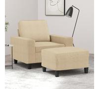 Runheo Fauteuil avec tabouret crème, chaise longue relax en tissu de 60 cm de large, ensemble de salon confortable, structure en métal robuste, meuble polyvalent