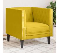 Runheo Fauteuil Chesterfield Jaune en Velours 100% Polyester Confortable rembourré avec Dossier et accoudoirs tuftés Pieds Robustes 71x74,5x70,5 cm idéal Salon séjour Bureau Moderne Vintage