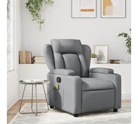 Runheo Fauteuil de relaxation en cuir synthétique gris, fonction allongée manuelle, porte-gobelet, poche latérale, 77 x 94,5 x 100 cm, fauteuil confortable pour salon et chambre à coucher, durable