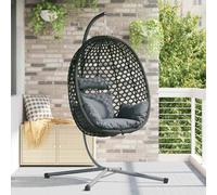 Runheo Fauteuil en forme d'œuf suspendu en polyrotin anthracite noir 104 x 100 x 191 cm avec coussin appui-tête support pour jardin, balcon, terrasse, extérieur pour se détendre et s'asseoir