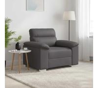 Runheo Fauteuil lounge gris 60 cm en cuir synthétique avec accoudoirs larges, structure robuste en bois et métal, facile d'entretien, pour salon, bureau, chambre d'amis, assise confortable