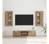 Runheo Florin Ensemble de meubles TV 3 pièces en chêne artisanal avec 2 tiroirs, 2 portes à charnières, 8 étagères, mat, pour salon, chambre d'amis, avec beaucoup d'espace de rangement