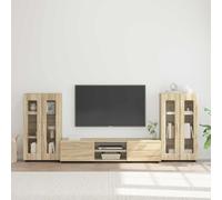 Runheo Florin Ensemble de meubles TV 3 pièces en chêne Sonoma avec 2 buffets, 4 portes à charnières et 8 étagères, meuble de rangement pour salon, bureau à domicile et chambre d'amis, mat