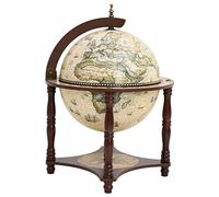 Runheo Globe bar marron en bois d'eucalyptus massif 42 x 42 x 57 cm avec beaucoup d'espace de rangement pour bouteilles, verres, armoire à vin, bar de maison, chariot de service, armoire à boissons