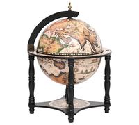 Runheo Globe Bar noir en bois massif d'eucalyptus 42 x 42 x 57 cm Armoire de bar avec espace de rangement, étagère à vin et porte-verres pour salon, salle à manger, salle de fête