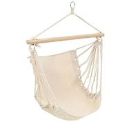 Runheo Hamac Couleur crème 185 x 125 cm avec Support en Bois Robuste Charge jusqu'à 110 kg pour détente extérieur Jardin terrasse Balcon Camping Voyage Relaxation