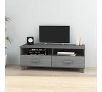 Runheo Hamar - Meuble TV gris foncé - 106 x 40 x 40 cm - En pin massif - Avec 2 tiroirs et 2 compartiments - Centre de divertissement stable pour salon, chambre à coucher