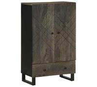 Runheo Highboard Highboard en bois massif de mangue, 60 x 33 x 100 cm, avec pieds en métal, espace de rangement, armoire, porte, étagère pour salon, buffet, tiroir, organiseur, rangement, gestion des