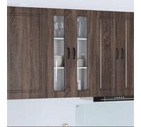 Runheo Kalmar Armoire de cuisine en bois marron aspect chêne 60 x 31 x 100 cm avec espace de rangement, 2 portes, 3 étagères pour salle à manger, garde-manger, bar, île et plan de travail