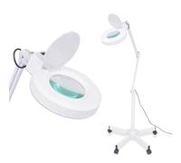 Runheo Lampe loupe sur pied avec 5 dioptries, grossissement 2,75x, blanc, diamètre de la lampe de 18 cm, support réglable en hauteur avec roulettes pour atelier, salon, cosmétique et travail de
