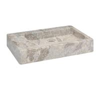 Runheo Lavabo gris en marbre 58 x 39 x 10 cm, fabriqué à la main, robuste, design moderne pour lavabo, salle de bain, WC d'invités, avec trou de robinet et drain, facile à nettoyer, élégant