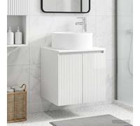 Runheo Lavabo mural blanc brillant en bois 49,5 x 44,5 x 65,5 cm avec beaucoup d'espace de rangement, charnières de porte, peu encombrant, pour salle de bain et invités, WC moderne