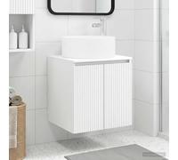 Runheo Lavabo mural en bois blanc, 49,5 x 44,5 x 65,5 cm, 1 pièce, peu encombrant, pour salle de bain, WC d'invités, avec beaucoup d'espace de rangement et système de rangement pratique