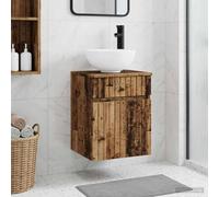 Runheo Lavabo mural en bois vieilli, 39 x 41 x 64,5 cm, avec beaucoup d'espace de rangement, tiroir et porte, peu encombrant, pour salle de bain, WC d'invités