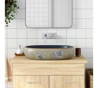Runheo Lavabo ovale à poser - 59 x 40 x 14 cm - En céramique - Sable bleu - Fabriqué à la main avec trou de robinet et vidange - Pour salle de bain, buanderie, WC d'invités et sanitaires