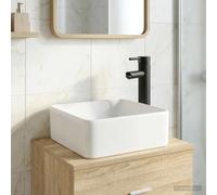 Runheo Lavabo Salle de Bains Noir Mat en métal 49 x 37 x 14 cm avec Robinet évacuation Rapide Design Moderne adapté Meuble lavabo Vasque Simple pour Rangement sous Placard
