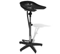 Runheo Lave-cheveux noir en polypropylène avec support en acier inoxydable, hauteur réglable de 92 à 102 cm, bassin inclinable, tuyau de vidange, accessoire de salon de coiffure pour soins et