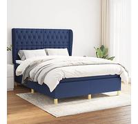 Runheo Lit à sommier tapissier avec matelas, bleu, 140 x 190 cm, housse en tissu, tête de lit réglable, ressorts ensachés, soutien moyennement ferme, pour un sommeil réparateur
