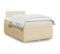 Runheo Lit à sommier tapissier avec matelas, crème, 120 x 200 cm, housse en tissu, matelas à ressorts ensachés, éclairage LED, surmatelas, pour un sommeil réparateur