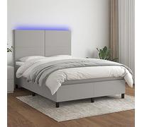 Runheo Lit à sommier tapissier avec matelas, éclairage LED, gris clair, 140 x 200 cm, housse en tissu, tête de lit réglable, matelas à ressorts ensachés, pour chambre à coucher, design moderne