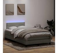 Runheo Lit à sommier tapissier, avec matelas et LED, gris clair, 120 x 210 cm, tissu velours, ressorts ensachés, tête de lit réglable en hauteur, éclairage d'ambiance pour chambre à coucher