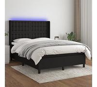 Runheo Lit à sommier tapissier, avec matelas et LED, noir, 140 x 200 cm, housse en tissu, tête de lit réglable en hauteur, matelas à ressorts ensachés, sur-matelas, pour chambre à coucher