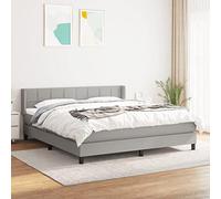 Runheo Lit à sommier tapissier avec matelas gris clair, 160 x 200 cm, housse en tissu, tête de lit réglable, ressorts ensachés, soutien moyennement ferme, pour un sommeil réparateur dans la chambre à