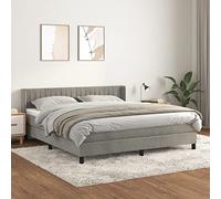 Runheo Lit à sommier tapissier avec matelas, gris clair, 160 x 200 cm, housse en velours, tête de lit réglable en hauteur, matelas à ressorts ensachés, soutien moyennement ferme, pour un sommeil