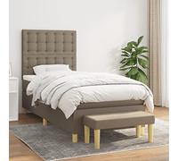 Runheo Lit à sommier tapissier avec matelas, taupe, 80 x 200 cm, housse en tissu, tête de lit réglable en hauteur, ressorts ensachés, pour un sommeil réparateur