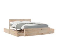 Runheo Lit avec tiroirs, matelas 160 x 200 cm, pin massif, bois non traité, espace de rangement, ressorts ensachés, meubles de chambre à coucher