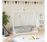 Runheo Lit bébé blanc 70 x 140 cm en pin massif avec sommier à lattes, lit à barreaux pour tout-petit, lit stable pour chambre à coucher et chambre d'enfant, convertible et sans danger pour les
