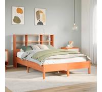 Runheo Lit bibliothèque en pin Massif Cire Marron 160x200 cm avec Cadre de lit à sommier à Lattes, mobilier de Chambre, Espace Rangement optimisé, Design Peu encombrant pour Chambre Confortable