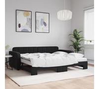 Runheo Lit de Jour avec gigogne et Matelas Noir 90x190 cm Velours, Cadre en Bois Massif et métal, Matelas Mousse Confortable, canapé-lit Pratique pour Chambre et Salon
